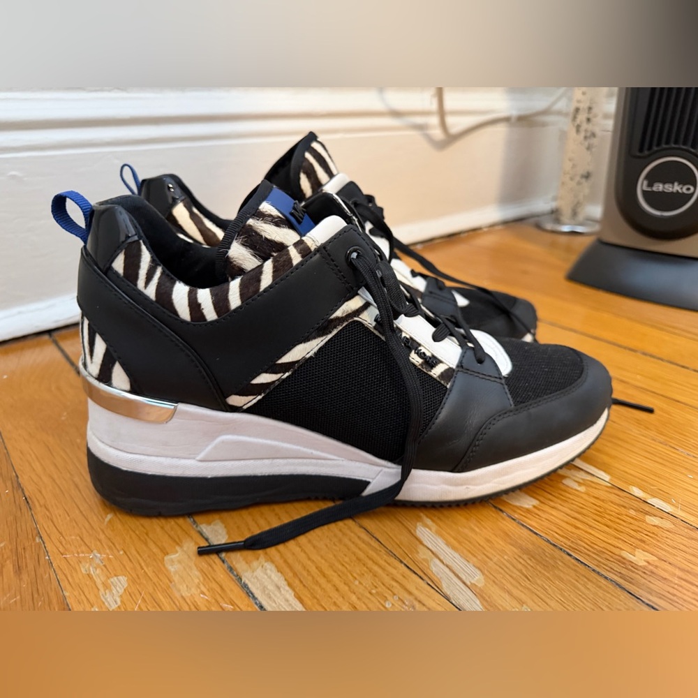 Michael Kors Black and White Zebra Print Platform Sneakers